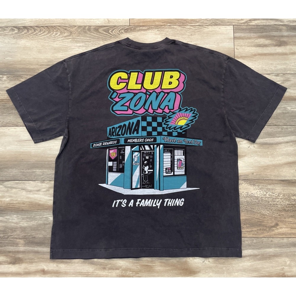 AriZona Iced Tea Club Zona T Shirt Mens XXL Gray Mineral Wash Graphic Tee